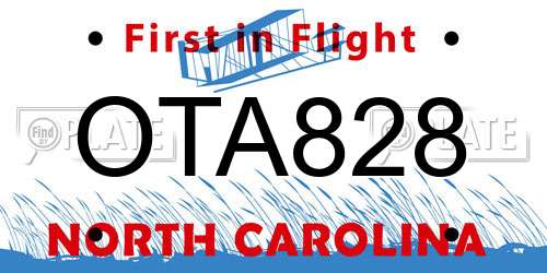 OTA828 North Carolina License Plate