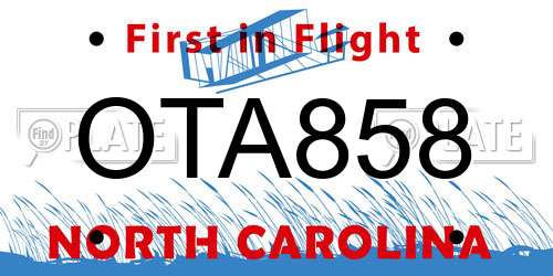 OTA858 North Carolina License Plate