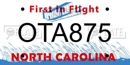 OTA875 North Carolina License Plate
