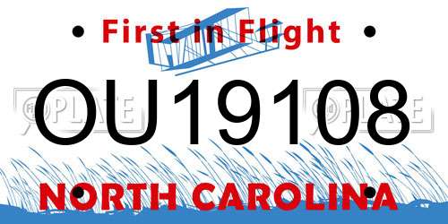 OU19108 North Carolina License Plate