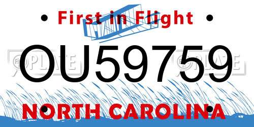 OU59759 North Carolina License Plate