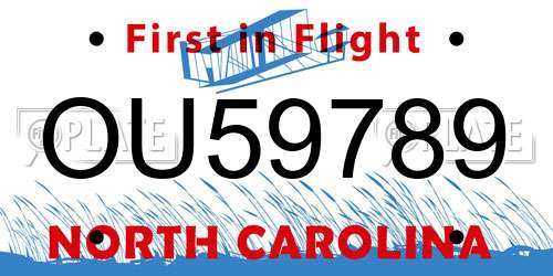 OU59789 North Carolina License Plate