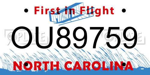 OU89759 North Carolina License Plate