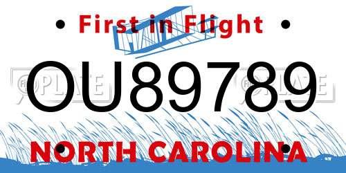 OU89789 North Carolina License Plate