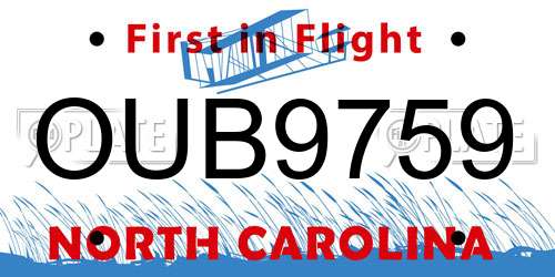 OUB9759 North Carolina License Plate