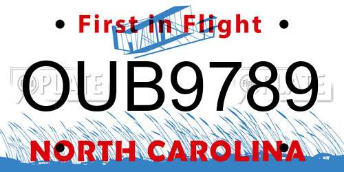 OUB9789 North Carolina License Plate