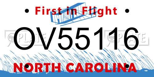OV55116 North Carolina License Plate
