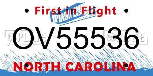 OV55536 North Carolina License Plate