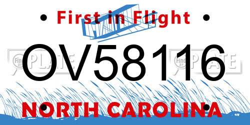 OV58116 North Carolina License Plate