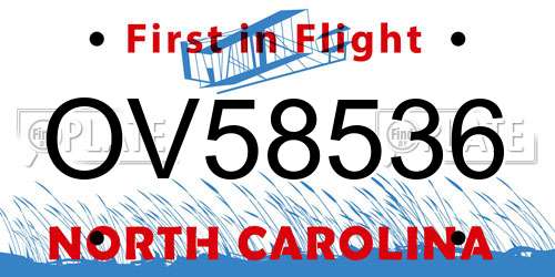 OV58536 North Carolina License Plate