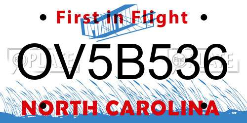 OV5B536 North Carolina License Plate