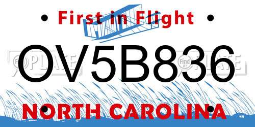 OV5B836 North Carolina License Plate