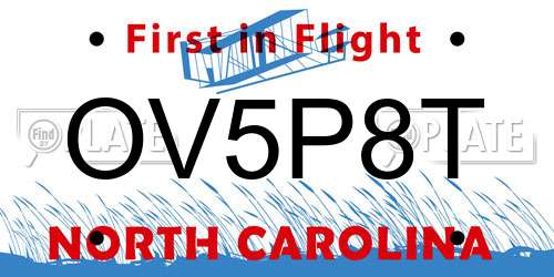 OV5P8T North Carolina License Plate