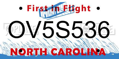 OV5S536 North Carolina License Plate