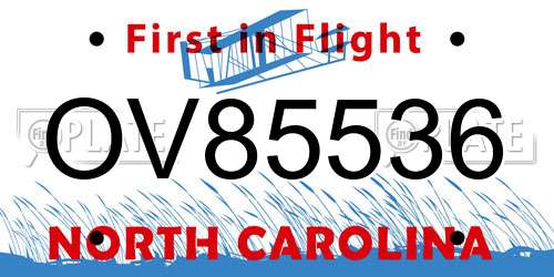OV85536 North Carolina License Plate