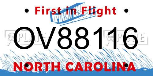 OV88116 North Carolina License Plate