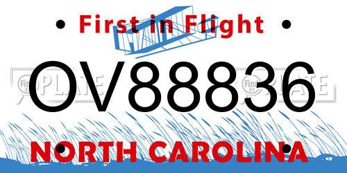 OV88836 North Carolina License Plate