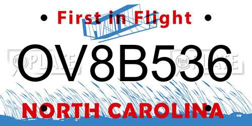 OV8B536 North Carolina License Plate