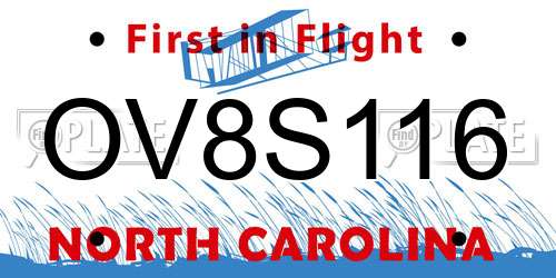 OV8S116 North Carolina License Plate