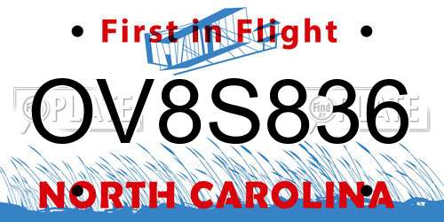 OV8S836 North Carolina License Plate
