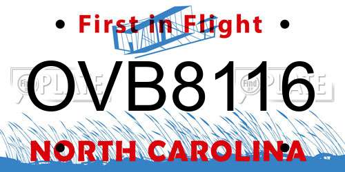 OVB8116 North Carolina License Plate