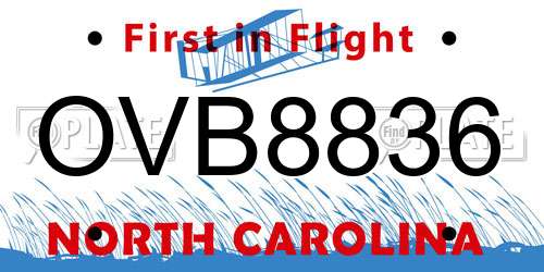 OVB8836 North Carolina License Plate