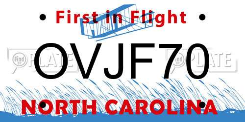 OVJF70 North Carolina License Plate