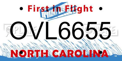 OVL6655 North Carolina License Plate