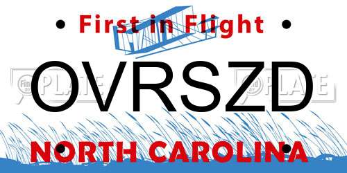 OVRSZD North Carolina License Plate