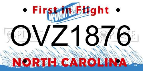 OVZ1876 North Carolina License Plate