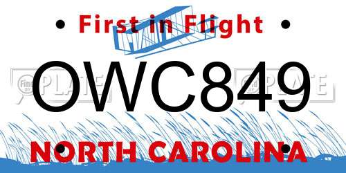 OWC849 North Carolina License Plate