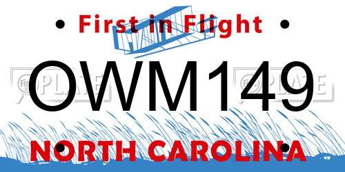 OWM149 North Carolina License Plate