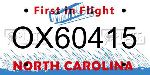OX60415 North Carolina License Plate