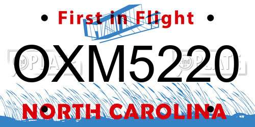 OXM5220 North Carolina License Plate