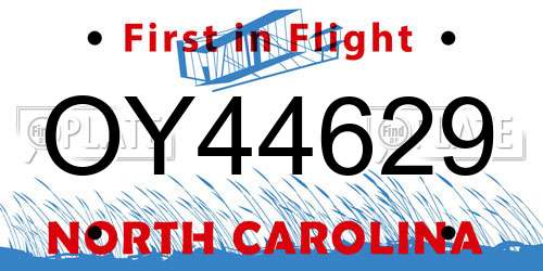 OY44629 North Carolina License Plate