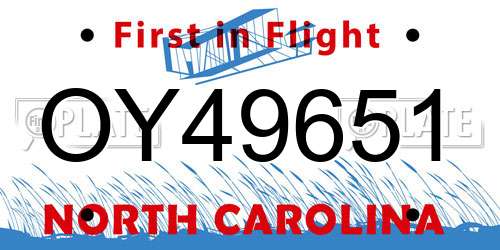 OY49651 North Carolina License Plate
