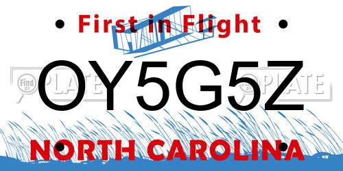 OY5G5Z North Carolina License Plate