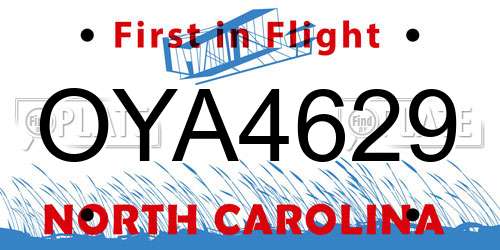 OYA4629 North Carolina License Plate