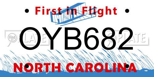 OYB682 North Carolina License Plate