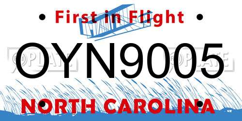 OYN9005 North Carolina License Plate