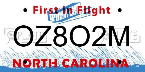 OZ8O2M North Carolina License Plate