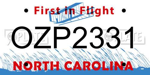 OZP2331 North Carolina License Plate