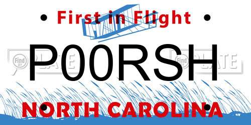 P00RSH North Carolina License Plate
