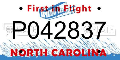 P042837 North Carolina License Plate