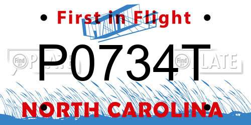 P0734T North Carolina License Plate