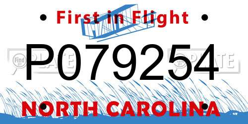P079254 North Carolina License Plate
