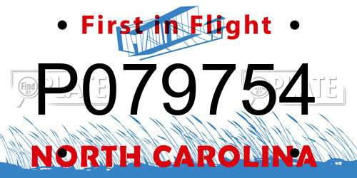 P079754 North Carolina License Plate
