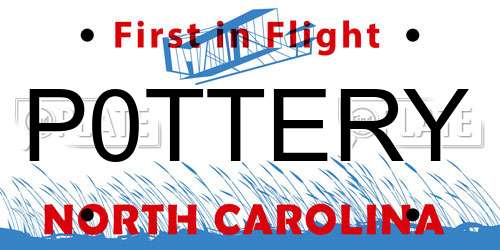 P0TTERY North Carolina License Plate