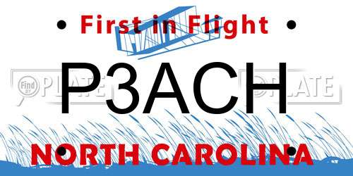 P3ACH North Carolina License Plate