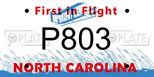 P803 North Carolina License Plate